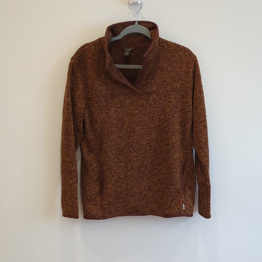 Gorpcore Outdoor Granola Eddie Bauer Brown Quarter Snap Fleece Sweatshirt Lg